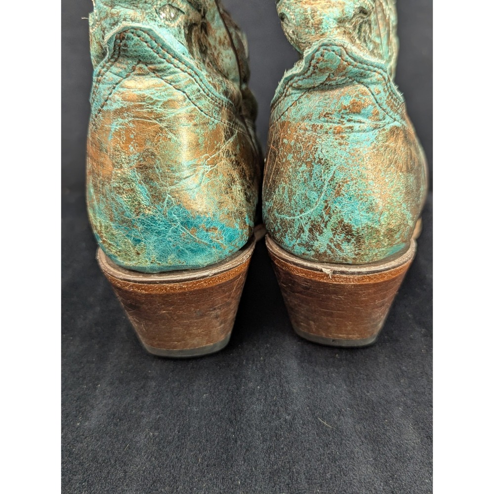 Corral Boots 7.5M Pointed Snip Toe Women Bronze/Turquoise Engraved Glitter Inlay - Picture 11 of 16